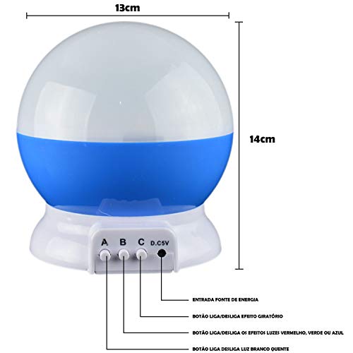 Luminária Infantil Projetor Abajur Criança Estrelas Azul CBRN10677 +Adaptador para Tomada - Commerce