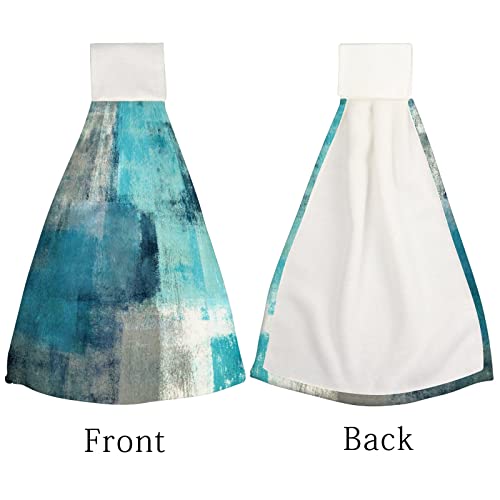 Turquoise Teal Abstract Art Painting Hanging Kitchen Dish Towel 2 Pack Hand Towels Soft Coral Velvet Decorative Hand Towels With Loop For Bathroom Tie Towel Absorbent Dish Towels… #TOP2