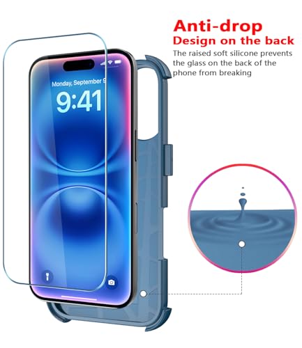 Image of Diverbox for iPhone 16 Case [Shockproof] [Dropproof] [Tempered Glass Screen Protector + Camera Protectors] Heavy Duty Protection Phone Case Cover for Apple iPhone 16 (Blue)
