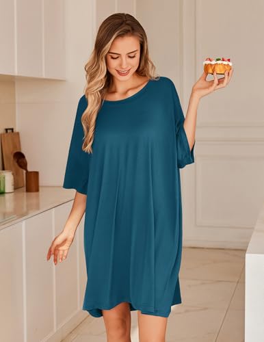 Image of Ekouaer Plus Size Nightgowns for Women Oversized Sleep Shirt Short Sleeve Nightshirt T-Shirt Dress Sleepwear S-5XL