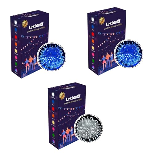 Image of Lexton Indian Cricket Combo of 2 Pcs Blue & 1 Pcs White 40 LED String Light | Decoration Lighting Bulbs Ladi for Diwali, Christmas, Eid, Birthday, Wedding | Suitable Indoor & Outdoor (Set of 3)
