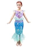 IKALI Kinder Prinzessin Kostüm Mädchen Meerjungfrau Kleid Märchen Outfit mit Stirnband für Halloween Karnevals Party