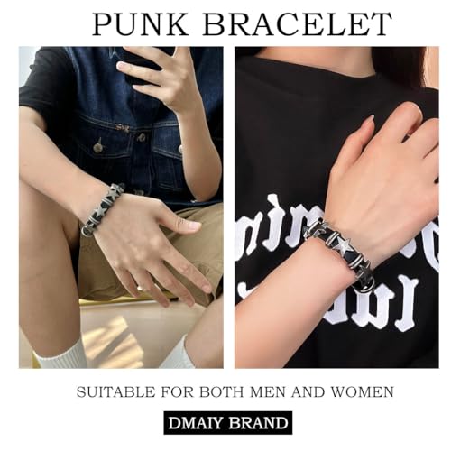 Punk Leather Bracelets Rhinestone Studded Bracelet Gothic Rock Bracelets Black Cuff Wristband for Women and Men2