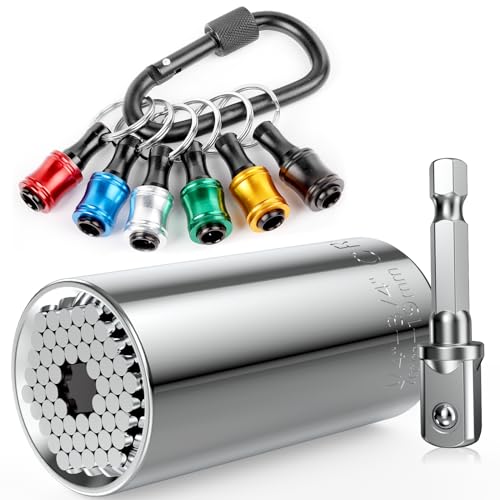 Valkynos Universal Socket Wrench, Cool Stuff Universal Socket Tool with Power Drill Adapter (7-19mm), 1/4 Bit Holder Tool Organizer Drill Bit Holder Key Chain Gadgets for Men