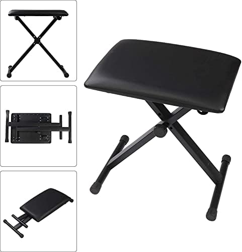 Nabatee Portable Piano Keyboard Stool Folding Padded Chair Bench Seat Black Adjustable