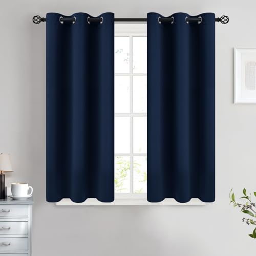 Image of COSVIYA Grommet Room Darkening Navy Blue Curtains 45 inch Long for Bedroom | Light Blocking Insulated Thermal Curtains for Living Room, Blackout Thick Polyester Window Drapes,38x45 inches, 2 Panels