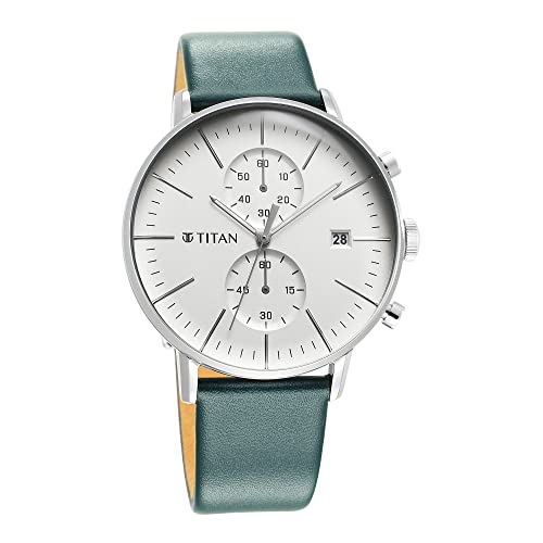 Titan Quartz Chronograph Silver Dial Leather Strap Watch for Men-NS90146SL01 - Image 2
