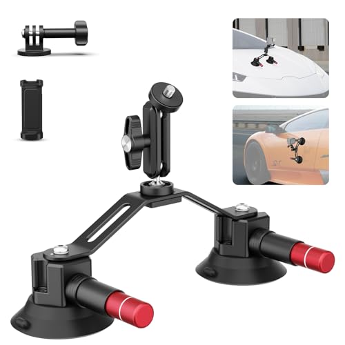 NEEWER Dual Suction Cup Car Mount Kit with 360° Ball Head Magic Arm, Quick Release Air Pump Vacuum Camera Mount with Phone Holder & Action Camera Adapter...