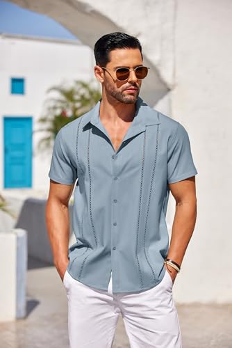 COOFANDY Men's Cuban Guayabera Shirt Short Sleeve Button Down Shirts Casual Summer Beach Linen Shirts - Image 5