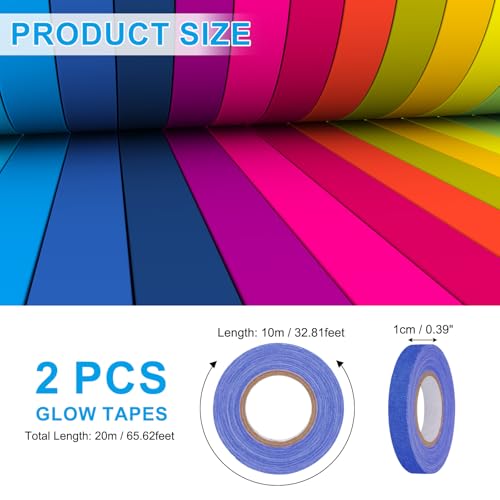 Image of PATIKIL Neon Gaffer Cloth Tape, 0.4 Inch x 65.6 Feet Colored Cotton Glow Tape Markers Fluorescent Blacklight Glow in The Dark Reflect Tape Stickers for Party Decorations, Dark Blue