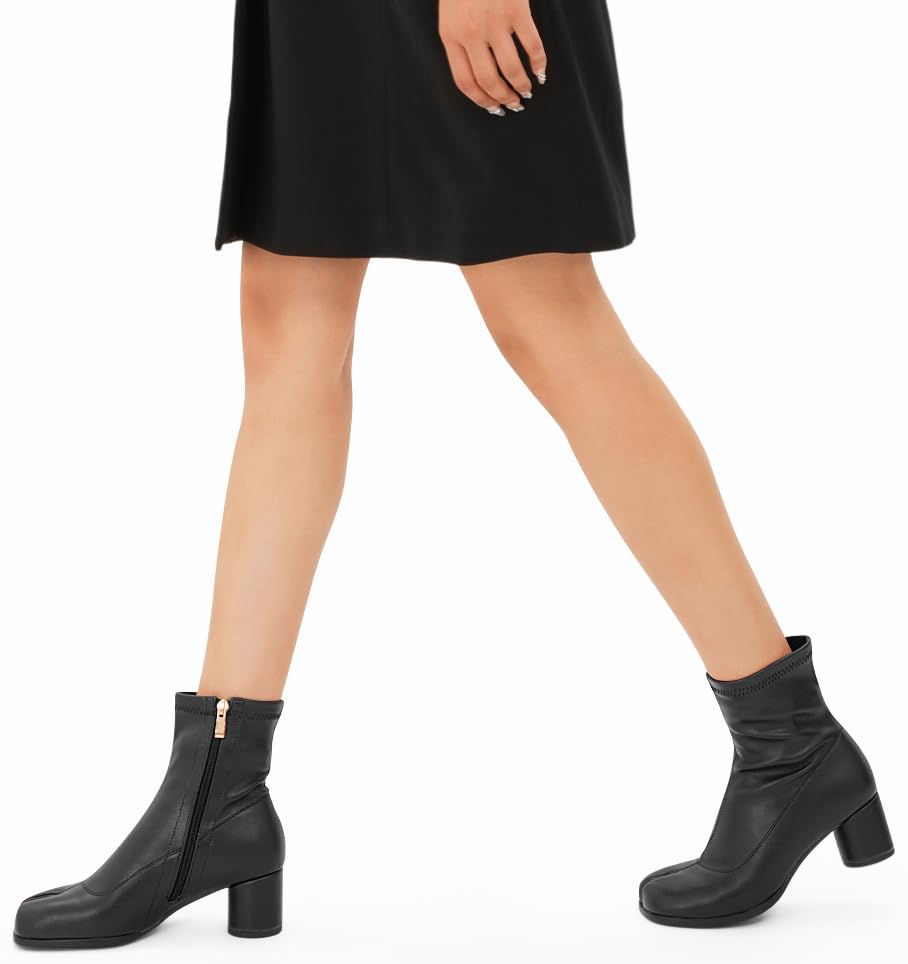 Women's Tabi Boots Split Toe Ankle Boots Low Heel Block Heels Booties Japanese Ninja Shoes Artificial Leather Chunky Stretch Short Boot for Ladies Comfort4