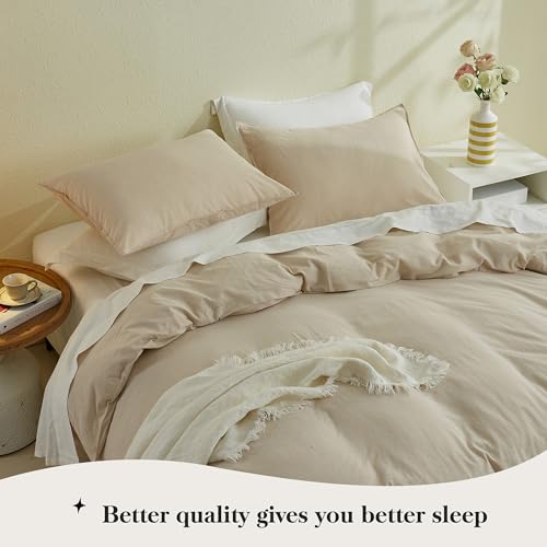 Simple&Opulence King Duvet Cover Set, 100% Pure Cotton Premium Hotel Quality Luxury and Breathable Bedding Quilt Cover with Pillow Cases(Khaki,230x220cm) - Image 3