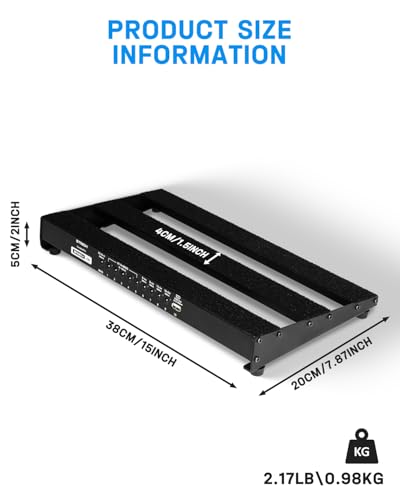 Image of STRICH Pedal Board with Built-in Power Supply, Guitar Pedalboard 15 inch x 7.8 inch Lightweight 2.17lb Aluminum Alloy with Pedal Cables, Bag, Hook Loop Strips MINI+ 15