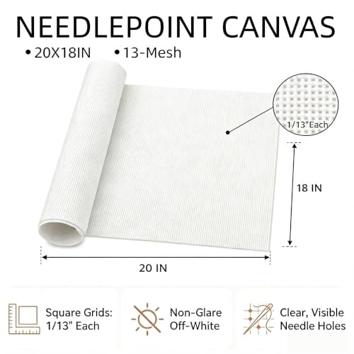 Image of 13 Mesh Needlepoint Canvas Blank, 18 inch x 20 inch Interlock Needle Point Canvas Roll, Cross Stitch Fabric, Cross Stitch Canvas for Embroidery Crafts