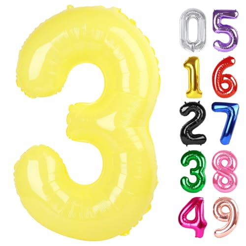Image of Yellow Number 3 Balloon 40 Inch, 3rd Birthday Celebration Supplies Women Men, 3 Balloon for Theme Party