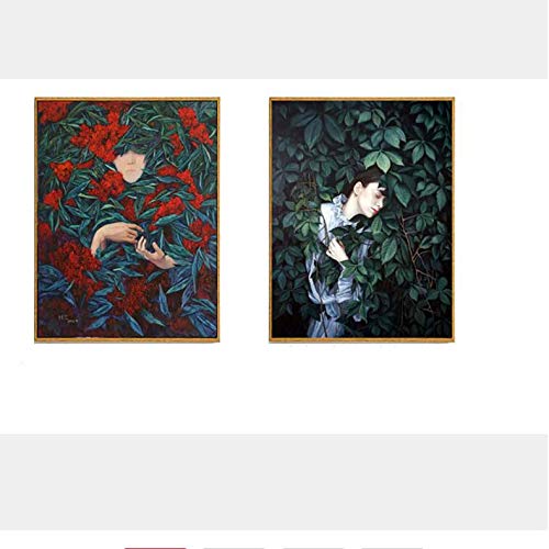Toile peinture femme et fleurs 50x70cm pour decoration salon moderne