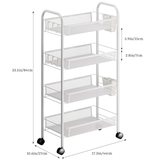 Masiunoz 5 Tier Stackable Metal Mesh Fruit & Vegetable Produce Organizer Basket - With 360 Degree Rollers, Heightened Guardrail, For Kitchen Pantry Bathroom, Large Capacity Organizer Black