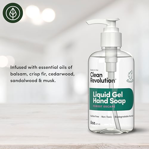 Image of Clean Revolution Liquid Gel Hand Soap with Real Essential Oils - Sulfate-Free Gel Hand Wash, Moisturizing, Non-Toxic Formula, Made in the USA (Forest Escape) 8 Fl Oz