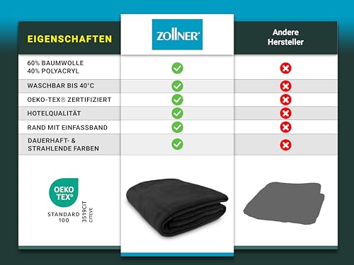 ZOLLNER Kuscheldecke flauschig in 150x200 cm - weiche und langlebige Sofadecke in schwarz - waschbar bis 40°C - Mischgewebe - mit elegantem Einfassband - Hotelqualität - Oeko Tex® Zertifiziert