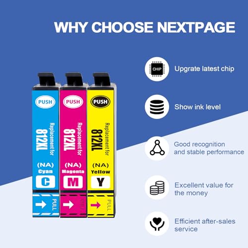 812XL Ink Cartridges 3pk Replacement for Epson 812XL Ink Cartridges Combo Pack for Workforce Pro WF-7840 WF-7820 WF-7310 EC-C7000 Printer (T812, Cyan, Magenta, Yellow 3 Pack)