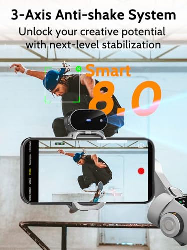 Image of AOCHUAN Gimbal Stabilizer for Video Recording, Smartphone 3-Axis Smartphone Gimbal with AI Tracking Sensor for Vlogging,7.8' Extension Rod,Trigger Button,YouTube Tiktolk(Smart V8 AI White)