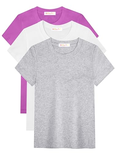 3 Pack Toddler Girl Cotton Shirts Short Sleeve T Shirts Crew Neck Solid Plain Summer Basic Tees for Kids 3-6Y
