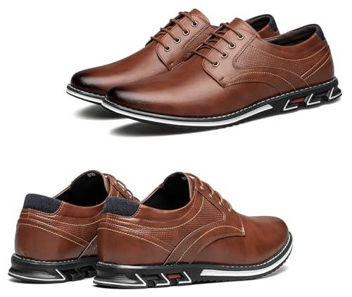 Men's Dress Shoes Wide Width, Comfort Dress Sneakers Men Fashion Business Casual Oxford Shoes Soft Derby Shoe for Working Driving Walking Light Brown, 11 Wide3