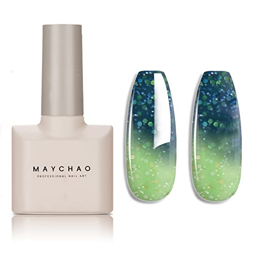 MAYCHAO Color Changing Gel Nail Polish Ink Blue-Green Temperature Change Gel Polish Soak Off Nail Lamp Nail Art Manicure Salon DIY at Home