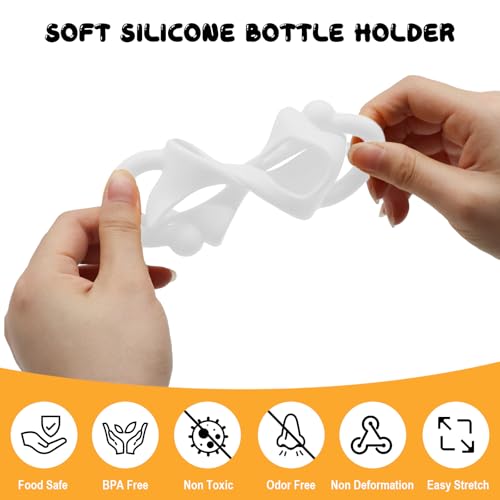 2 Pcs Silicone Baby Bottles Handle Wide Neck Bottle Grip Universal Fit Baby Bottle Holders for Baby Self Feeding (White)