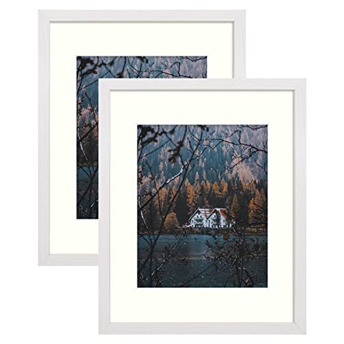 Frametory, 11X14 Picture Frame With Mat For 8X10 Photo - Country Rustic Style - High Definition Glass Wide Molding - Preinstalled Wall Mounting Hardware (Rustic White, 2 Pack) #TOP8