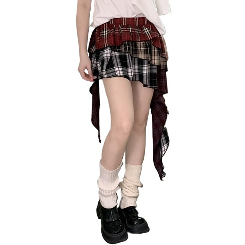 Y2K Preppy Plaid Skirt Women Emo Grunge A-Line Skirt Teen Girls High Waist Outfits Clothing Acubi Mini Skirts - M