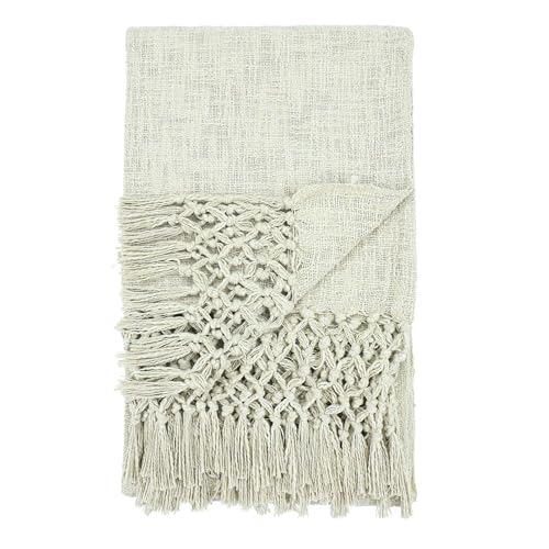 Image of HAKAM Cotton Throw Blanket with Macrame Tassels for 3 Seater Sofa | Ideal for Your Home, Living Room, Sofa, Bed, Chair, Picnic & Used for Gift - 50X70 inch (Biege, Small Single)
