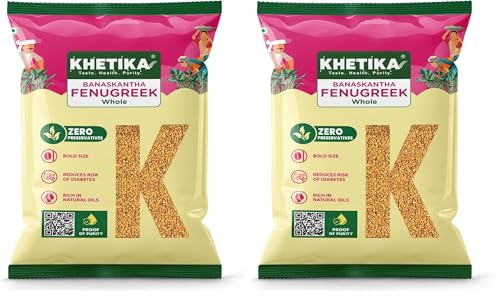 Image of Khetika Whole Methi Dana 200g | Banaskantha Whole Fenugreek Seeds | Preservative free | Rich in Antioxidants. (Pack of 2)