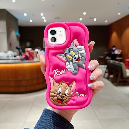 Image of MIDOS Back Cover Compatible with iPhone 12 Soft Silicone 3D Cute Cartoon Full Protective Case for iPhone 12 (Hot Pink)