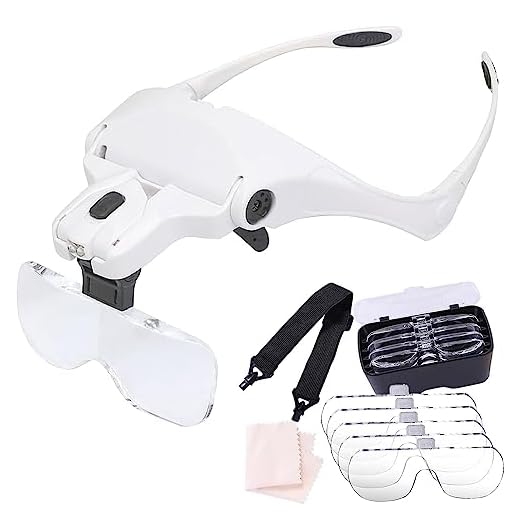 Lupa De Cabeça Profissional Óculos Leitura 2 Leds 5 Lentes Aumento Branco CBRN01385 - Commerce Brasil
