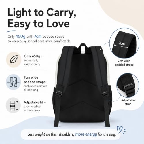Image of LOIDOU Backpack for Girls School Backpacks Bookbags for Elementary Middle School Women Laptop Backpacks (Black White-, L-17)