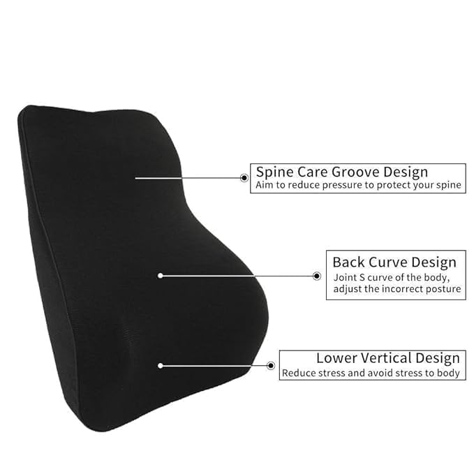 Image of Rylan Memory Foam Car Seat Back Support, Orthopedic Lumbar Back Rest for Back Pain Relief, Back Support Pillow for Office ChairCarBack Support Pillow,-Seat Cushion, Zed Black.