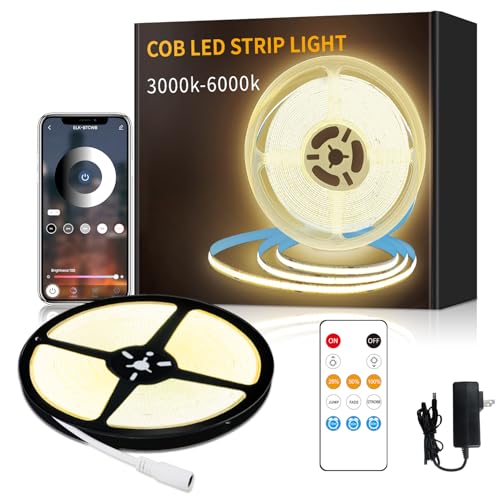 Yeewhale COB LED Strip Lights 32.8ft,3000K DC 24V Dimmable Warm White Flexible LED Rope Lights for Bedroom,with Remote and app Control LED Lights Strip for Living Room, Shelf, Cabinet
