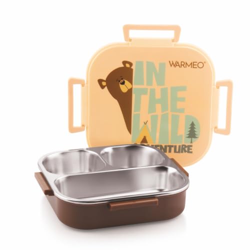 Image of WARMEO Jerry Insulated Lunch Box with Three Compartment BPA Free, Kids Lunch Box,Food Grade Ideal for School, Picnic, Office & Outdoor - 500ml Bear, Stainless Steel