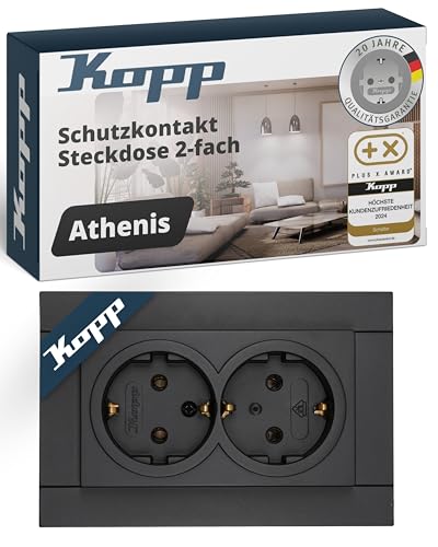 Kopp ATHENIS 2-fach Schutzkontaktsteckdose in Anthrazit - Unterputz-Steckdose für Einbau in 1-fach...