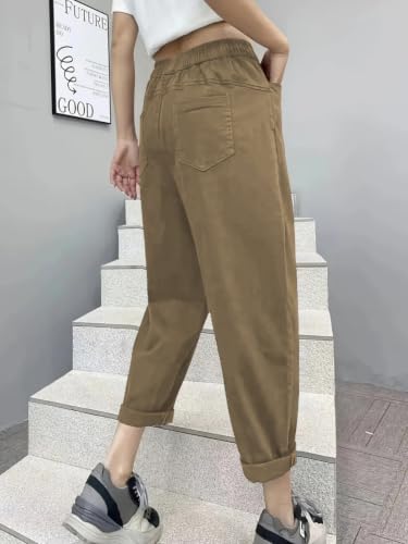 Image of Leriya Fashion Women's Elastic Waist Cargo Pants| Casual Loose Fit Jogger Trousers with Pockets| Lightweight Streetwear Pants for Women