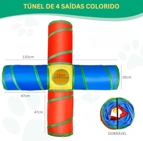 Túnel Para Gato 4 Saídas Brinquedo Interativo Pet Colorido