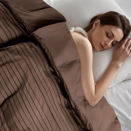 Image of NEXHOME PRO Duvet Cover Full,3 Pieces Boho Tufted Duvet Cover Set, Soft and Lightweight 100% Washed Microfiber Comforter Cover Set for All Season(Dark Brown,80 x 90)-No Comforter