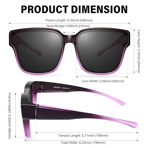 Image of URUMQI Polarized Sunglasses Fit Over Glasses Women Men UV400 Trendy Shades
