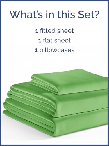 Image of Kids Twin Size Bed Sheet Set - 3 Piece Kids Loft Bed Sheets - Solid Green Themed Bedding - Soft, Cute and Cozy - Breathable and Machine Washable - Bedding for Boys, Girls, Teens & Toddlers - Oeko-Tex