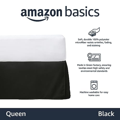 Image of Amazon Basics Lightweight Pleated Bed Skirt, Machine Washable, Wrinkle and Fade Resistant, Queen, Black