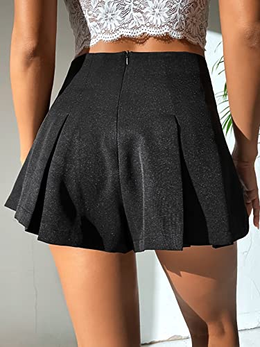 Wdirara Women's High Waisted Wide Leg Pleated Zipper Fly Summer Casual Shorts Black S #TOP1