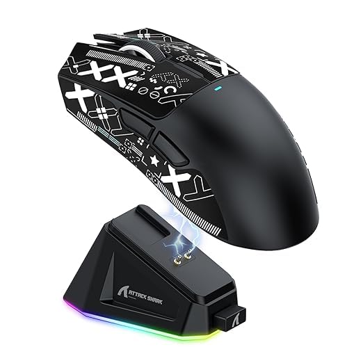 Image of Attack Shark X11 Wireless Gaming Mouse with Grip Tape, PAW3311 Sensor, 22000 DPI, Tri-Mode Connectivity, RGB Lighting, and Magnetic Fast Charging Dock (Black with Grip Tape)