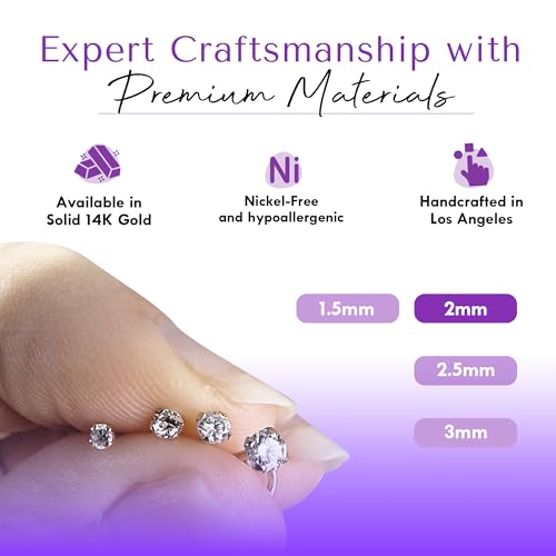 FreshTrends Diamond Nose Ring – 20G 2mm (0.03 ct. tw) Genuine Nose Stud – 14K Real Gold Nose Ring Twist Screw – Made in USA Nose Rings for Women2