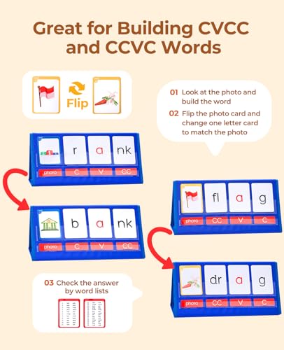 Image of Gamenote CVCC & CCVC Word Builder Pocket Chart, Phonics & Sight Words